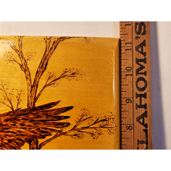 Pyrography American Folk Art Carved Bald Eagle Wood Wall Plaque Signed - Picture 2 of 5
